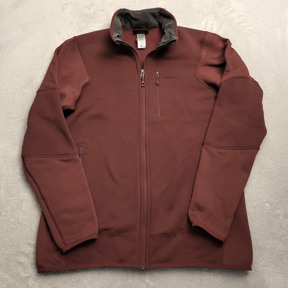 Patagonia Adze Jacket Mens XL Maroon Softshell Full Zip Fleece Lined Hybrid